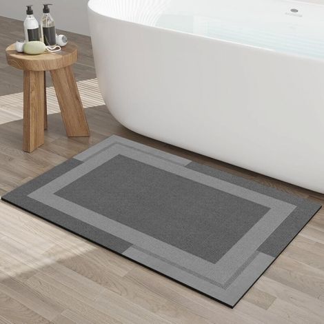 Tapis de bain antidérapant, gris, 40 x 60 cm, 1 pièce, envers en caoutchouc, tapis de bain ultra-fin, séchage rapide, super absorbant, lavable. (1/5)