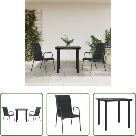 Salle à manger extérieure - Ensemble à manger de jardin 3 pcs noir textilène et acier (1/5)