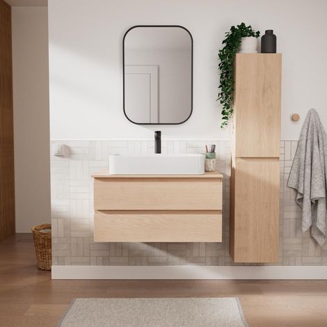 Conjunto mueble lavabo simple 80 cm + lavabo + grifo + espejo + columna SORRENTO (1/5)