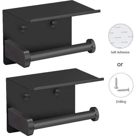 Porte-papier hygiénique auto-adhésif avec support pour téléphone, 2 pièces, support mural en acier inoxydable, antirouille (1/5)