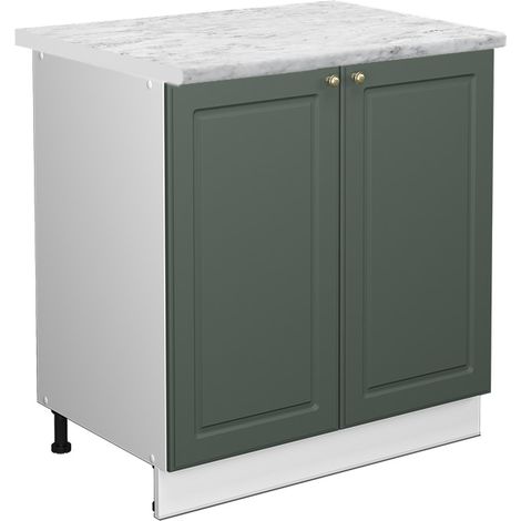 Mobiletto base cucina Fame-Line, Verde-oro country/Bianco, 80 cm piano di lavoro Marmo, Vicco (1/5)