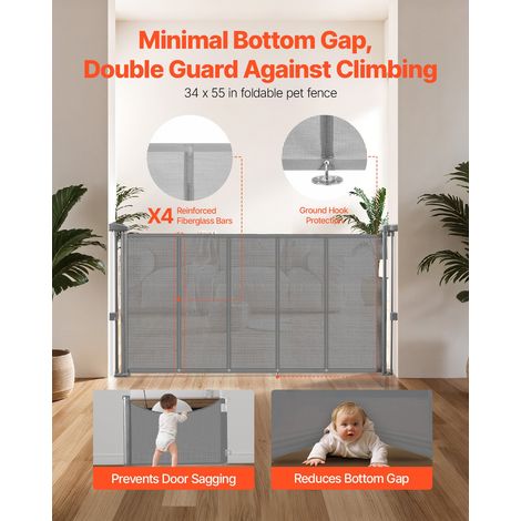 Barrière de Sécurité Extensible Jusqu’à 140 cm Hauteur 87 cm, Barrière Rétractable pour Animaux de Compagnie, Clôtures en Mailles,… (1/5)