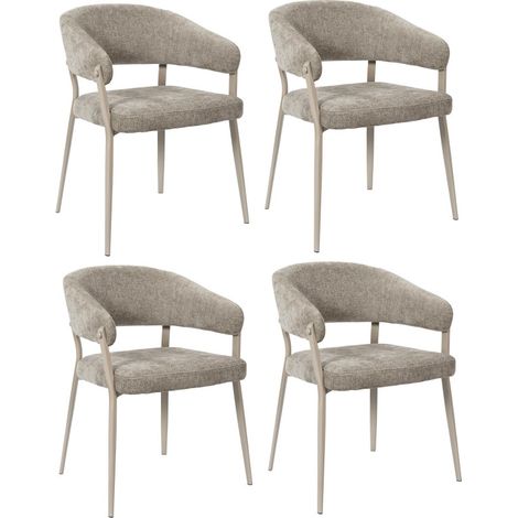 Lot de 4 Fauteuils Taupe Tissu Pieds Métal 55 x 55 x 78 cm - Assise Confort - Livraison gratuite (1/5)