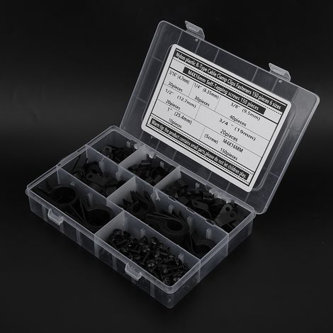 Set mit 150 R-förmigen Kabelklemmen und 150 M4 x 16 mm selbstschneidenden Schrauben (1/5)
