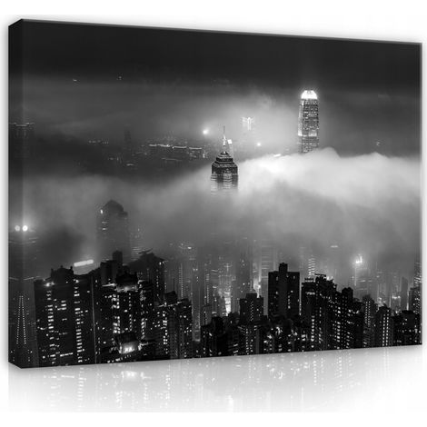 Peinture ville de nuit brouillard sur toile Murale 120x80 (1/3)