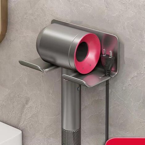 Ahlsen Support seche Cheveux, Porte seche Cheveux Mural, Support pour sèche-Cheveux, Porte seche Cheveux sans percage, Support seche Cheveux et lisseur, Convient à la Plupart des sèche-Cheveux(Gris) (1/5)