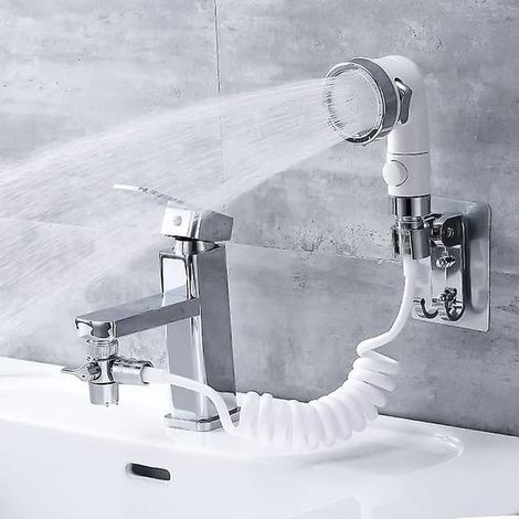 Ensemble lavabo et vasque, robinet à trois jets avec douchette et flexible télescopique de 1,5 m, pratique pour la salle de bain et la cuisine (robinet non inclus). (1/3)