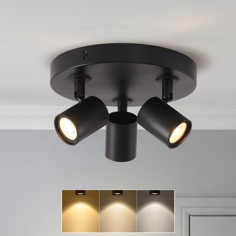 Plafonnier Spots, 3 Spots de Plafond Intérieur Led Max 40W, Spots de Plafond Noirs, Base Ronde, Spot de Plafond LED Pivotant (Éclairage intégré,ampoules non remplaçables (1/5)
