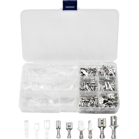 270 cosses à sertir en fil d'argent avec manchons isolés, cosses mâles et femelles à fourche de 2,8 mm, 4,8 mm et 6,3 mm. (1/5)