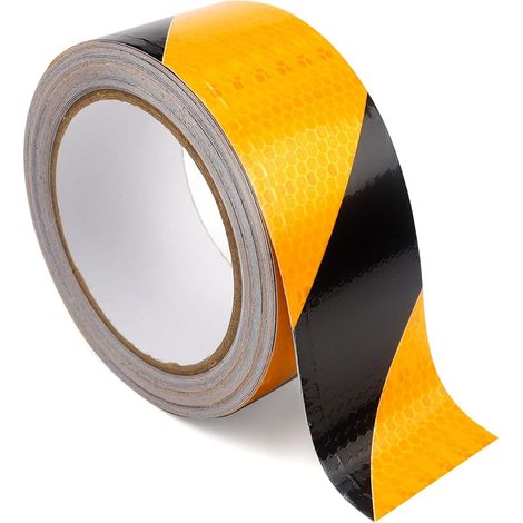 Ruban réfléchissant autocollant jaune et noir de 25 m x 5 cm, imperméable et de signalisation.