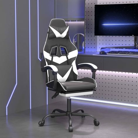 Chaise de jeu avec repose-pied Noir et blanc Similicuir (1/5)