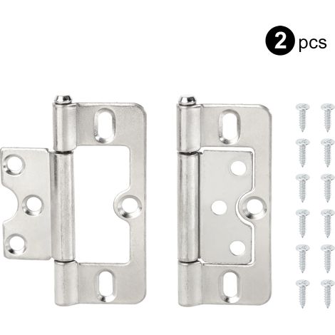 (Nickel 2pcs) 2 charnières de porte en métal pour portes d'armoires, fenêtres, boîtes en bois, charnières plates, accessoires de quincaillerie pour meubles. (1/5)