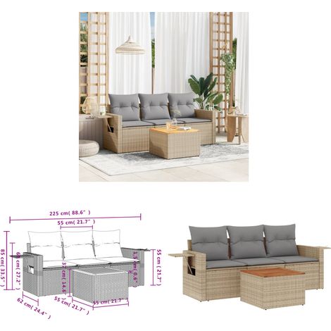 Salon de jardin avec coussins 4pcs mélange beige résine tressée - Ensemble Salon De Jardin - Meuble Extérieur - Résine Tressée - Rotin Synthétique - Mobilier De Jardin - Home & Living (1/3)