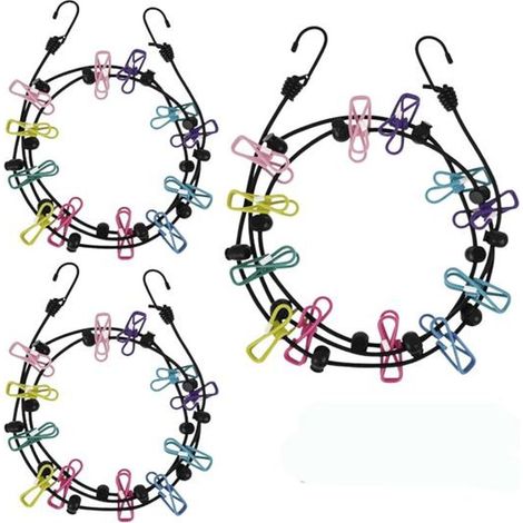 3 pièces corde à linge portable, extensible 3-4 m, avec 36 pinces à linge, pour voyage, camping et vacances en plein air (1/5)