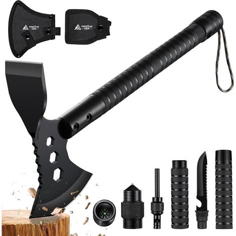 Hache de survie 10 en 1 avec hachette et accessoires, 44.5cm, pour camping et extérieur (1/5)