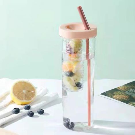 Gourde infuseur à fruits avec paille, grande capacité, portable, transparente, idéale pour le sport, la salle de gym et les activités de plein air. (1/5)