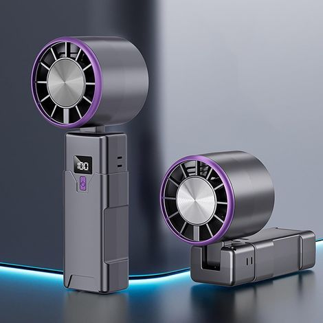 Mini Ventilateur à Main USB Rechargeable 1200mAh, Affichage Numérique et 5 Vitesses-Gris (1/5)