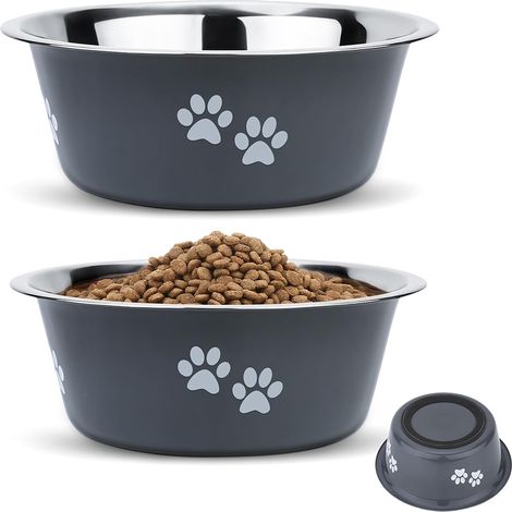 Edelstahl-Hundenapf (2er-Set, 2 x 860 ml, 18 cm Durchmesser), Wasser- und Futternapf für große, mittlere und kleine Hunde, Edelstahl, rutschfester Boden (1/5)