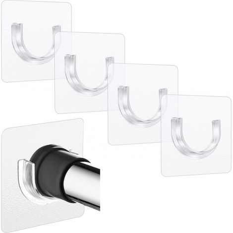 4er-Pack selbstklebende Duschstangenhalterungen, ohne Bohren, transparente Spannhaken, robuste Wandmontageaufkleber (1/5)