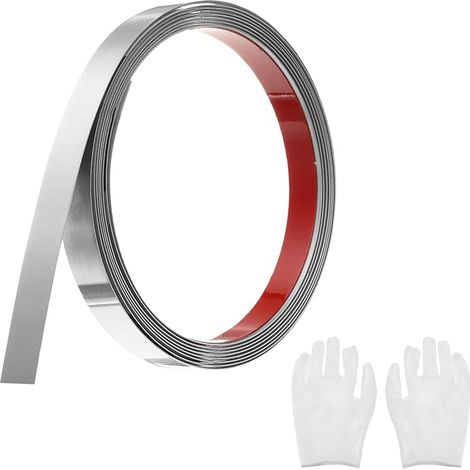 Baguette de Moulure en Acier Inoxydable Auto-Adhésive, Argent Brossé, à Coller, avec Gant, Moulure Décorative pour Miroir Mural, 0,6" x 9,8 Pieds (1/5)