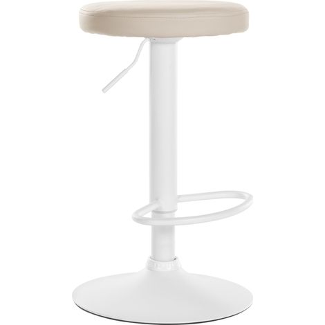Sgabello da bar x1 design semplice altezza regolabile rivestimento in PVC crema gambe in metallo bianco 100005345