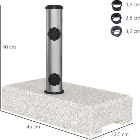 Pied de parasol 25 kg, support pour parasols semi-circulaires à mât de Ø 32/38/48 mm, pour jardin ou balcon, en granit gris, 45 x 22,5 x 40 cm (1/5)