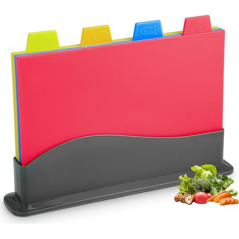 Ensemble de 4 planche a decouper plastique – Planche a decouper – Planche à découper – Compatible lave-vaisselle et sans BPA – Plastique réversible – 30×23,5 cm(4 couleurs) (1/5)