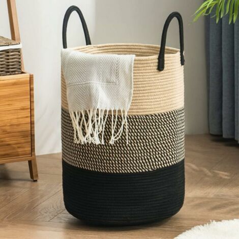 Noir Panier à Linge Coton Pliable Sac Linge Sale Grande Capacité avec Poignée Corbeille a Linge (1/5)