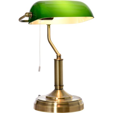 HOMCOM Banker's Table Lamp w/ Antique Bronze Tone Base, Green (1/5)