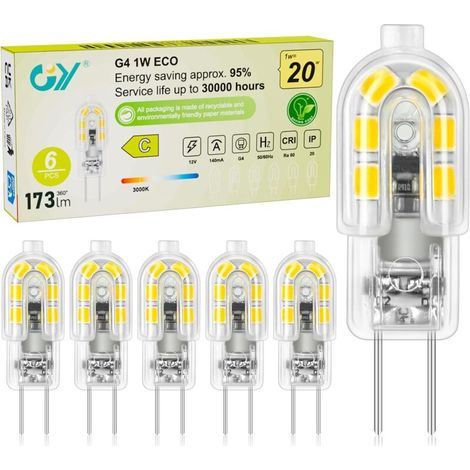 Lot de 6 - Ampoule G4 LED - Lampe 12V - Économie d'énergie Blanc Chaud 3000K Non-Dimmable Pour Cuisine Meuble Décoration 1W 173LM (1/5)