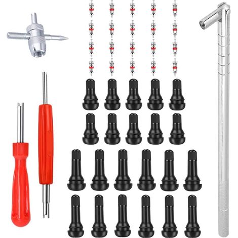 Extractor e instalador de vástagos de válvula: 10 vástagos de válvula de goma cortos TR412, 6 TR413, 6 TR414, herramienta de extracción de núcleo de válvula de un solo cabezal de 4 vías (1/4)