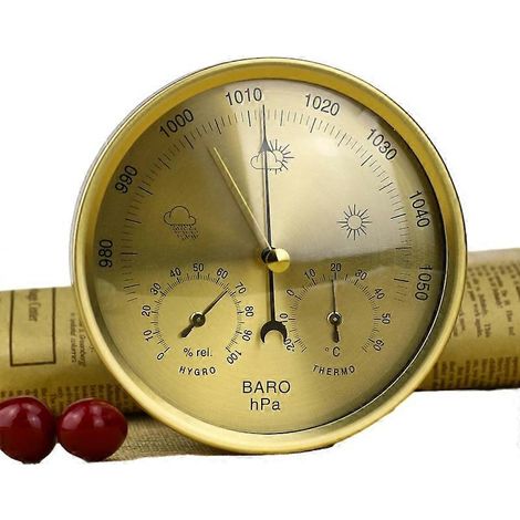 Station météo analogique intérieure/extérieure avec baromètre, hygromètre et thermomètre. Cadre en acier inoxydable. Plusieurs couleurs disponibles. (1/4)