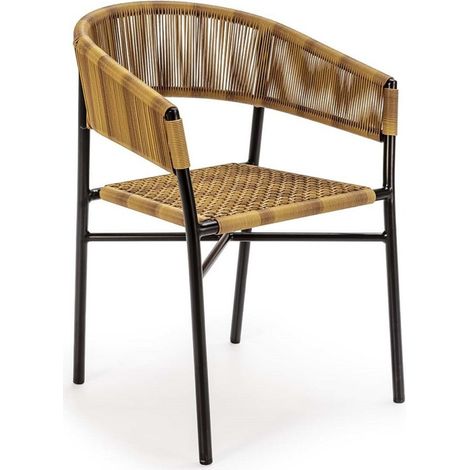 Chaise de jardin tressée avec accoudoirs - noir et naturel (1/5)