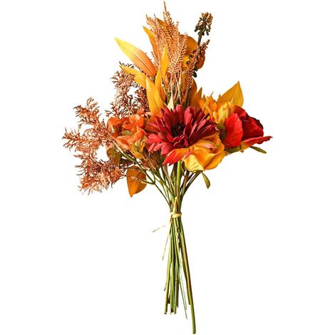 Bouquet de fleurs artificielles, fausses fleurs orange d'automne-AquaForge (1/5)