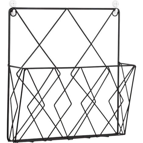 Porte-Revues - Porte-Journaux Mural en Métal Noir - 2 Crochets pour Magazines Livres Documents Bureau - Lot de 1 (1/5)