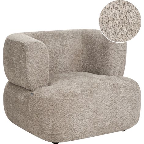 Poltrona Imbottita in Chenille con Schienale Curvo Design Scandinavo Moderno Tortora LOHJA (1/5)