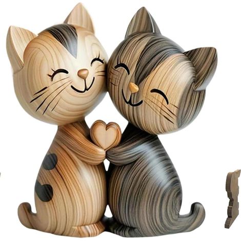 Decoración de escritorio de gato JSSEVN, decoración de escritorio plana 2D con abrazo, estante y sala de estar, regalo para gatos y decoración de madera (1/5)