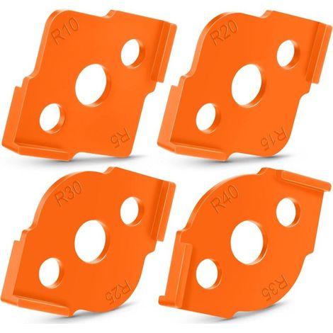 Gabarit de fraisage d'angle pour routeur, 4 pièces, gabarit de rayon, 8 rayons, gabarit de foret rond, dureté ABS, gabarit rapide CNC pour le travail du bois (orange) (1/4)