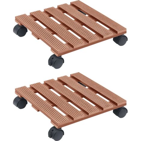 Set di 2 pratici carrelli per piante con ruote 30 x 30 x 7,5 cm in WPC marrone 020046084