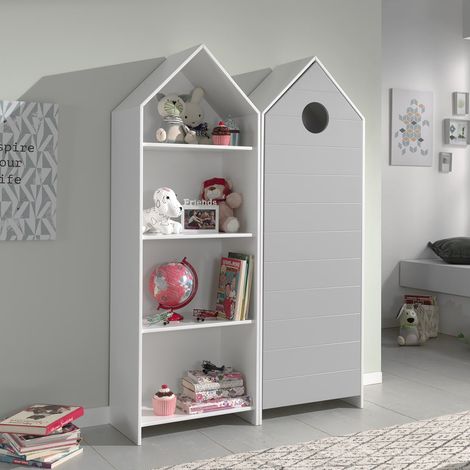 HAVRE - Pack Bibliothèque + Armoire 1 Porte Grise (1/3)