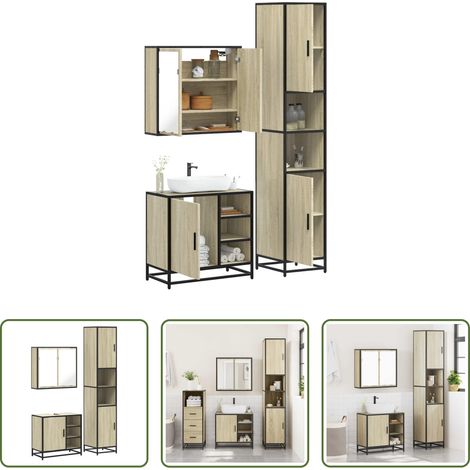 Badmöbel Holzwerkstoff - 3-tlg. Badmöbel-Set Sonoma-Eiche Holzwerkstoff (1/5)