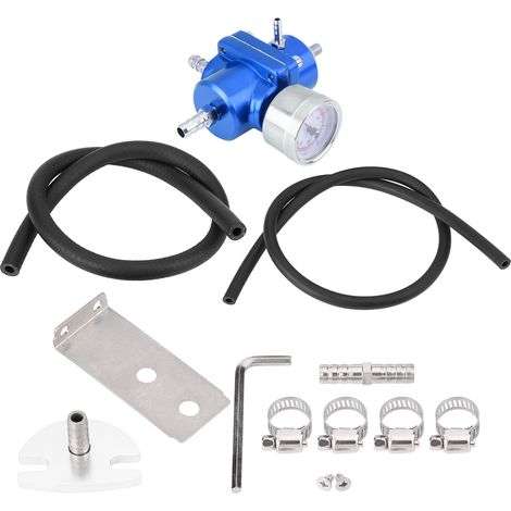 Regulateur De Pression Carburant - Manomètre Intégré 0-140 PSI - Aluminium Anodisé - Réglable - Kit Flexible Complet (1/5)