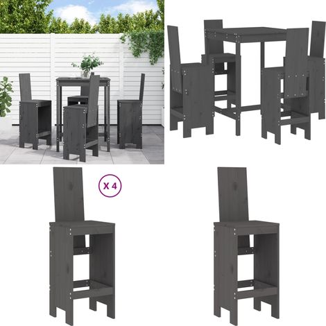 5-tlg. Gartenbar-Set Grau Massivholz Kiefer - Gartenbar - Gartenmöbeln - Esstisch - Barhocker - Kiefernholz - Home & Living