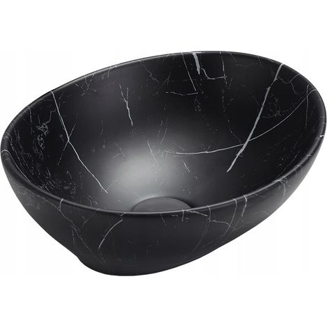 Vasque à poser rectangulaire Silla, lavabo salle de bain en céramique 40,5x33x14 cm, design moderne, installation facile, Marbre noir