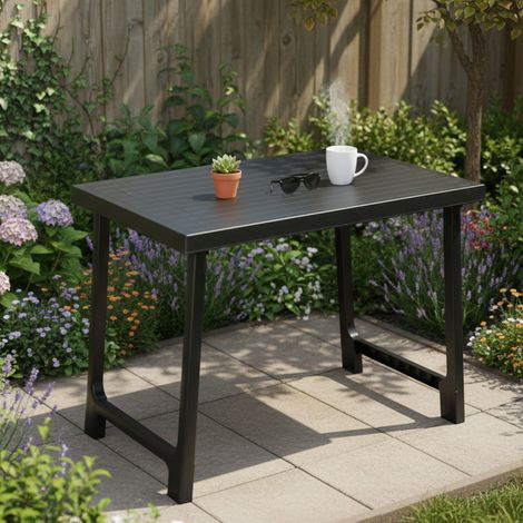 Mesa de Exterior Beechwood, 6 Plazas, Longitud Máxima 81 cm Hecho en Italia, Acabado Efecto Rayado, 81x56x63h cm Negro Antracita (1/3)