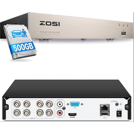 8CH 1080P H.265+ DVR Enregistreur Vidéo Numérique Disque Dur 500 Go 4 en 1 TVI/AHD/CVI/Analogique Caméra Surveillance Analogique Sortie HDMI VGA (1/5)