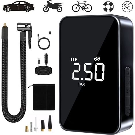 Compresseur à Air Portatif, 6000mAh Mini Gonfleur Electrique, 150PSI Pompe Vélo Electrique, Compresseur avec Affichage Numérique Lumière LED et Port C USB pour Pneus de Moto, Voiture, Vélo, etc (1/5)