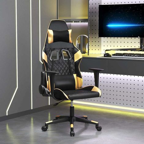 vidaXL Silla gaming de masaje cuero sintético negro y dorado (1/5)