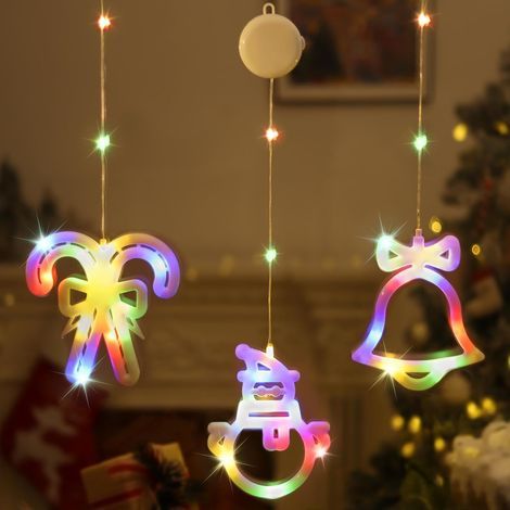 3Pcs Lumières de Ventouse, Lumières de Décoration de Noël Béquille & Cloche & Bonhomme de Neige avec Alimentation par Piles, Lampe Ventouse avec Minuterie pour Maison et Fête, Lumière Colorée (1/5)