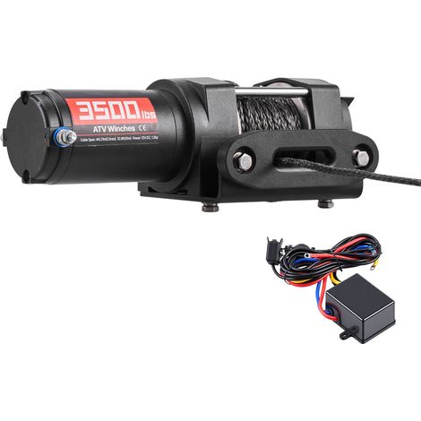 Treuil électrique 12V 1587 kg pour quad SSV avec câble synthétique 10 m et télécommande étanche IP55 en aluminium noir. (1/5)